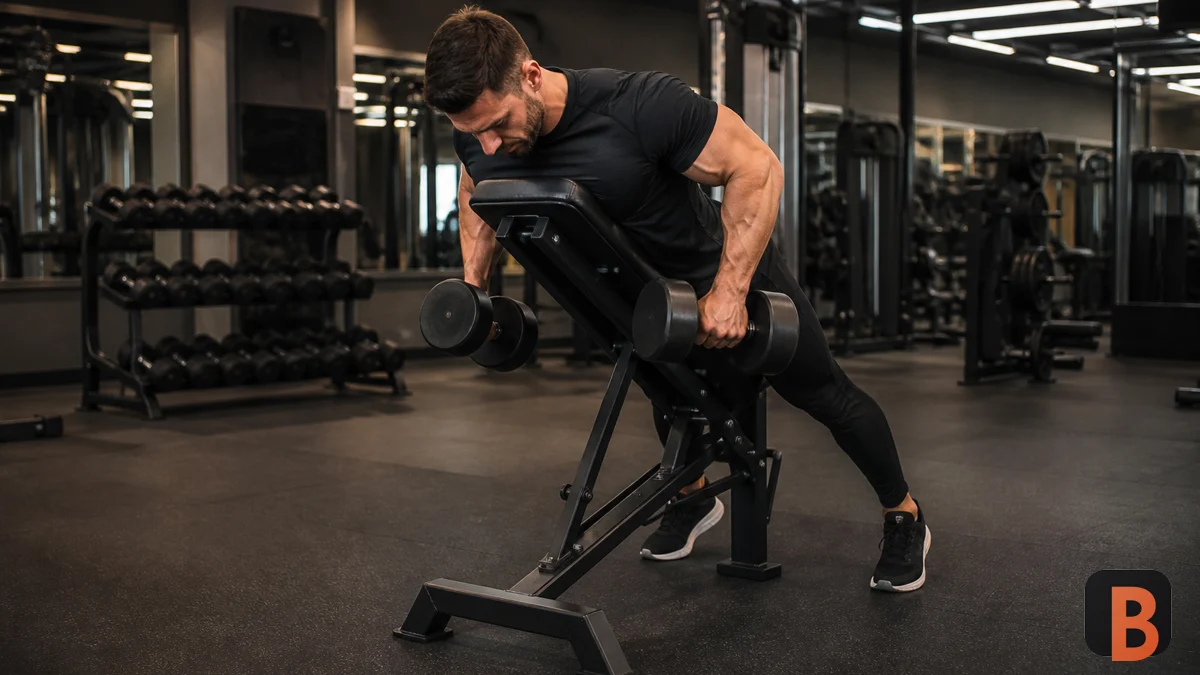 Athlete performing a controlled chest-supported row in a gym