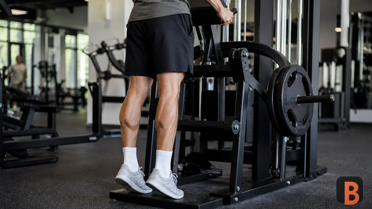Athlete controls the lengthened portion of a machine calf raise