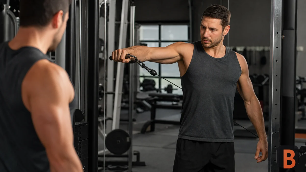 Athlete performs a controlled single-arm cable lateral raise