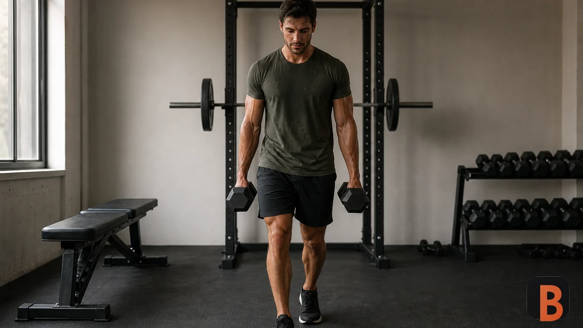 Athlete completes a short strength workout in a quiet gym