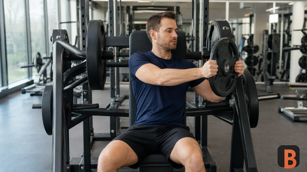 Athlete returns to training while setting a conservative load on a press machine