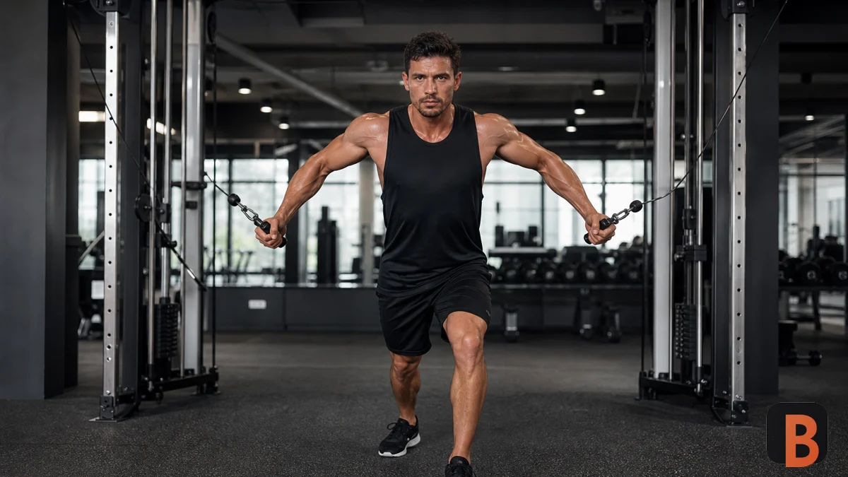 Athlete performs a cable fly with a controlled repetition