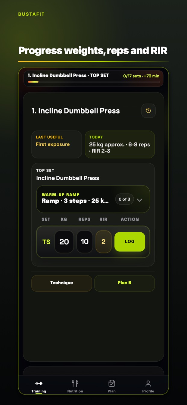 Track weight, reps and RIR